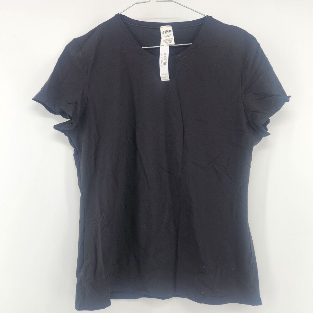 Victoria's Secret PINK XXL‎ Black Base Stretch Short Sleeve Tee T-Shirt NWT